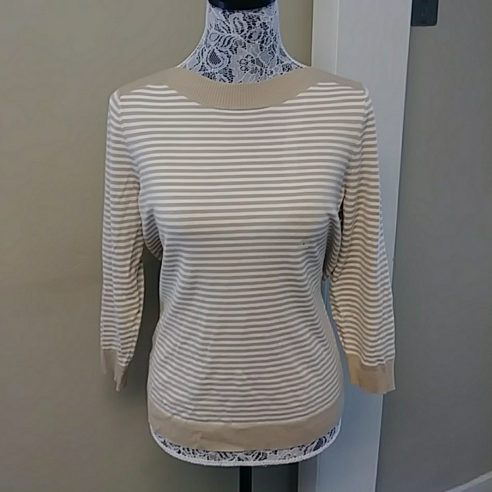 New! Ann Taylor 3/4 Sleeve Stripped Shirt Size L